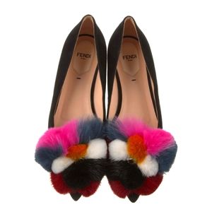 FENDI Suede Crystal Embellishments Flats